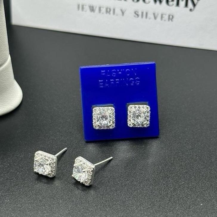 Khuyên tai nụ vuông đính đá lấp lánh 3 size 5mm, 7mm và 8mm phù hợp cả nam và nữ chất liệu bạc 925 Hiphinh Jewelry HJ3