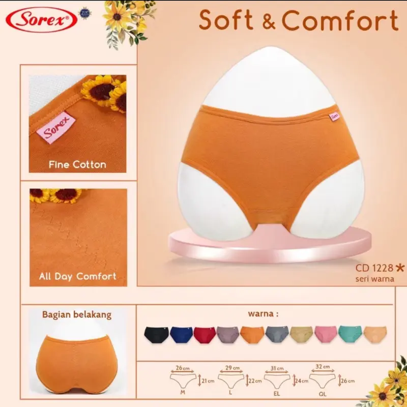 SOREX 3 pcs Celana Dalam Wanita 1228 M| L| EL| QL Soft & Comfort Lembut dan Nyaman Katun Cewek 2