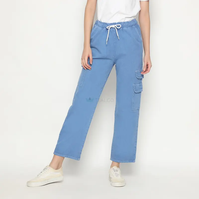 TEAL.GO Celana Panjang Cargo Tali Pinggang karet Non Stretch 1