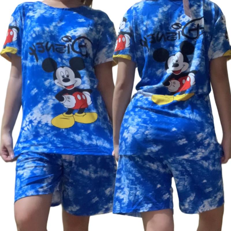 Product Introduction of TIE DYE MICKEY MOUSE TERNO SHORTS  GOOD QUALITY  COTTON SPANDEX  FIT FROM SMALL  UP TO XL Womenswear Comfort coordinates coord set plus size Boho V-Neck never give chicana outfit 8