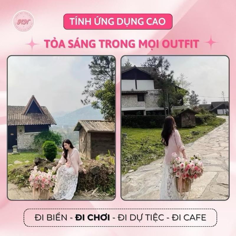 Váy maxi ren hoa Hàn Quốc ba tầng siêu xinh tiểu thư - Lót ngắn quyến rũ 2 màu nữ women 5