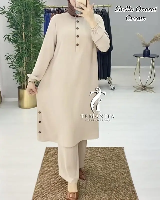 Temawanita 1-3 SHELLA ONESET PREMIUM SETELAN NYAMAN WANITA MUSLIM DEWASA Formal Panjang Variasi Kancing