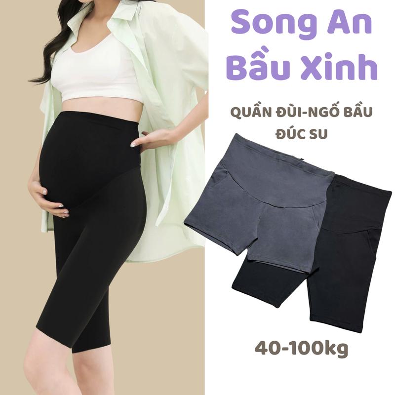 Song An Quần bầu legging Đùi Ngố ĐÚC SU co giãn 4 chiều có đáp bụng bigsize- quần short bà bầu có chun chỉnh bụng đen xám