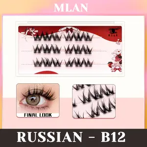 MLAN B12 Russian Lash Tanpa Lem Bulumata Palsu Serat Kapas Hitam Pekat C Curl 10–13mm [Dua Variasi Tersedia]
