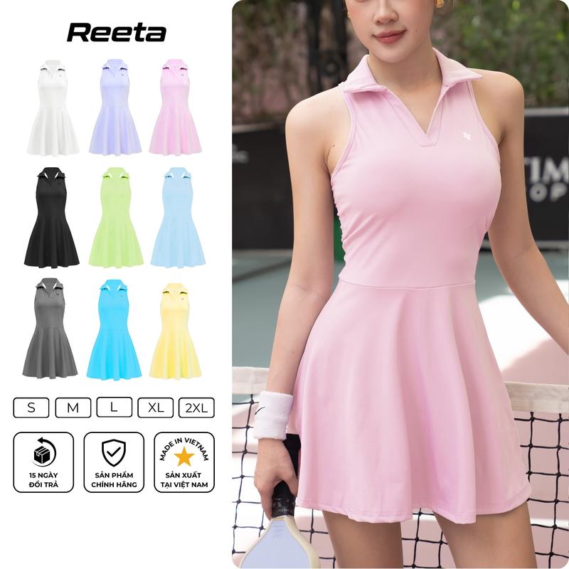 Váy tennis pickleball cổ polo sát nách thể thao nữ Reeta tặng kèm quần bảo hộ chất liệu thun co giãn thoáng khí- C3065