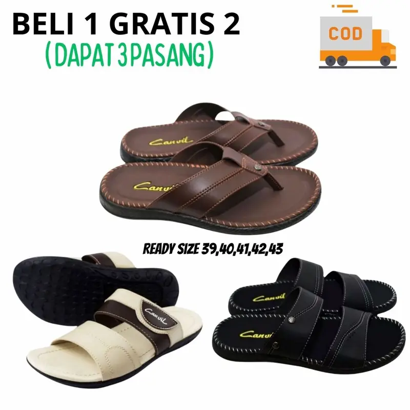 Sandal Slop / Beli 1 Dapat 3 Sandal Pria / Sandal Slop Japit Slide Slip on Cowok Terlaris Karet Flipper Jepit Kasual 2