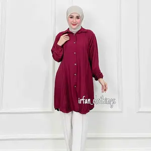 Atasan Muslim Wanita Pololinen Lengan Panjang Busui Variasi Lipat Depan Lengan Kerut Elegan Model Terbaru