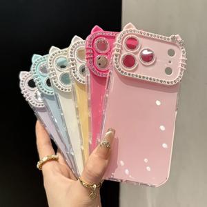 IP 13、14、1 5、16、17プロマックスに対応した、キラキラした猫のゼリーのフルカバレッジミニマリストの携帯電話ケース