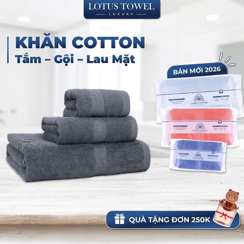  Khăn Tắm Khăn Mặt Khăn Gội LOTUS Làm Từ Sợi Cotton Mềm Mịn Thấm Hút Không Ra Màu Dùng Cho Gia Đình Spa Khách Sạn Nhà Tắm 