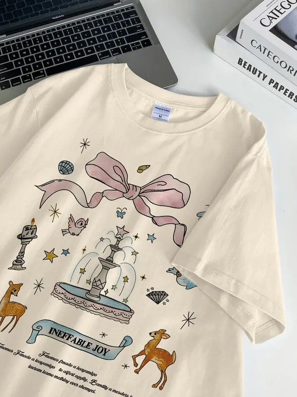 <TMG> T-shirt dicuci kebesaran | Busur yang lucu dan manis | T-shirt katun multi-warna berkualitas tinggi, baju aesthetic lucu kece premium,T-shirt katun oversized wanita dalam kualitas dicuci hitam dan putih  I0219 3