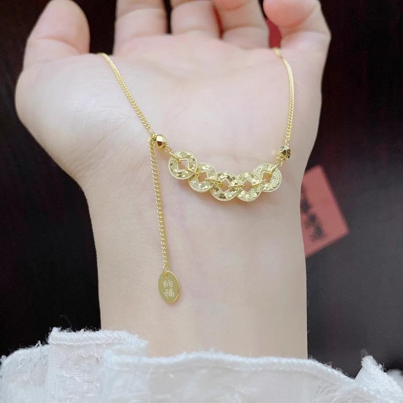 [YÊN LAM] Bộ trang sức Kim Tiền  –  Dây Chuyền & Lắc Tay Phiên Bản Xi Bền Màu – Hút Lộc, Giữ May 8