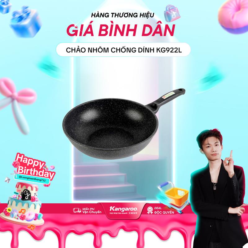    KANGAROO x Luongtoanthang  Chảo nhôm sâu chống dính vân đá đáy từ 30 cm Kangaroo KG922L- dùng cho mọi loại bếp. 