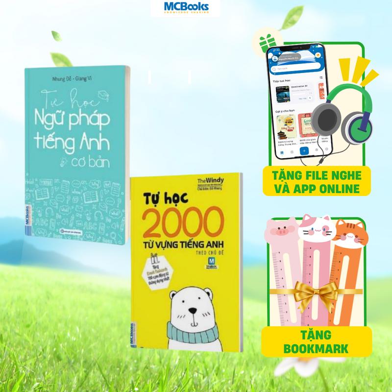 Sách - Combo 2 cuốn Tự học ngữ pháp tiếng anh + Tự học 2000 từ vựng tiếng anh theo chủ đề khổ nhỏ - Tặng Bookmark