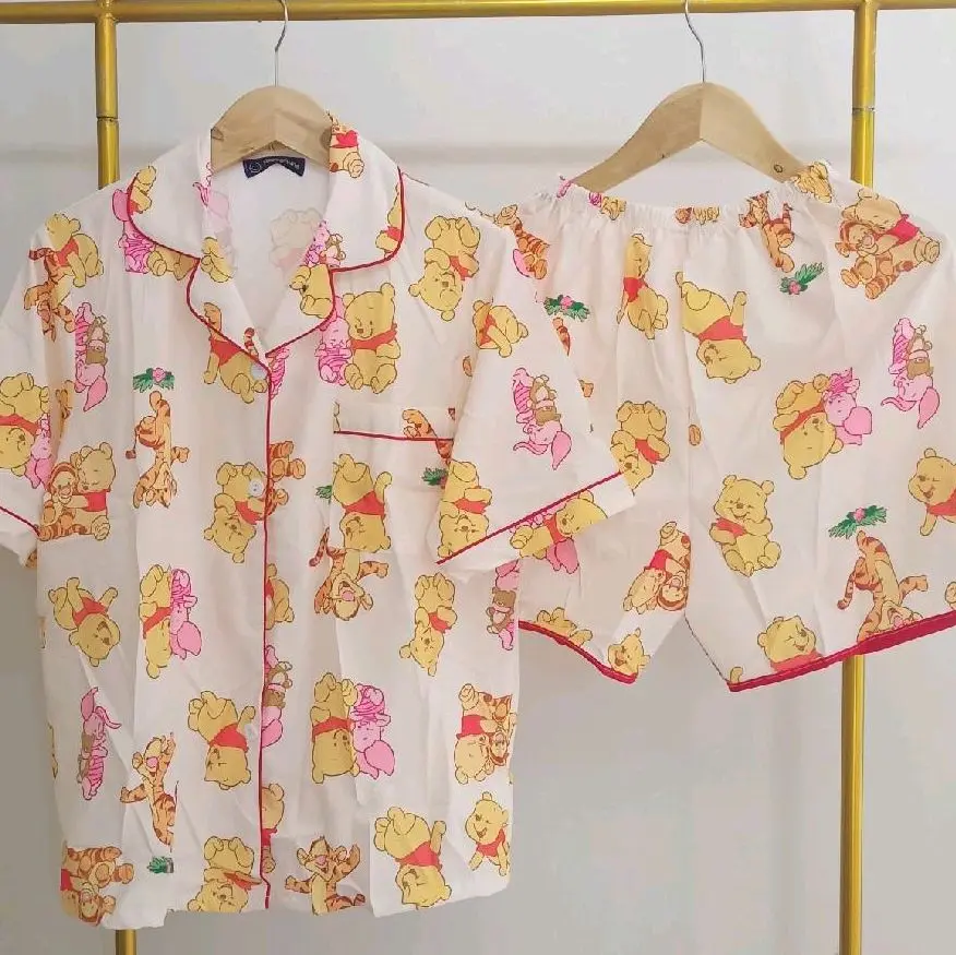SS Piyama Happynune,Baju Tidur Wanita Dewasa Motif PRINCESS & Winne The Pooh Viral LD 110 Silky dari BKK