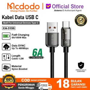 MCDODO Kabel Data USB Type C Auto Disconnect FAST Charging 6A CA-3150