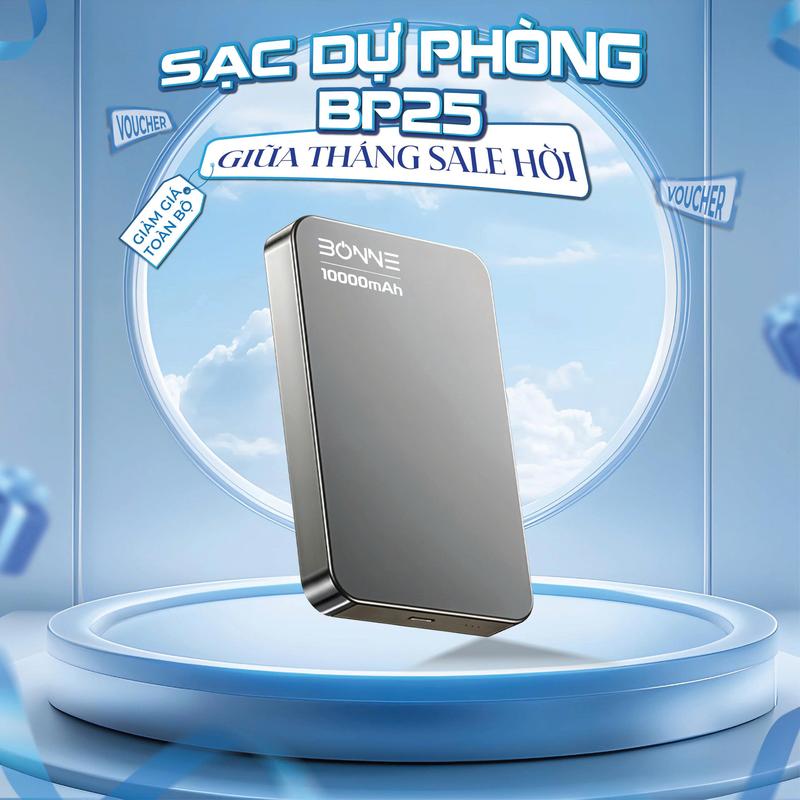 BONNE Sạc Dự Phòng BP25 Siêu Mỏng Chính Hãng By Bonne TECHNOLOGIQUE, Sạc Dự Phòng Siêu Mỏng 5000 mAh / 10.000 mAh Hỗ Trợ Sạc Nhanh, Bảo Hành Chính Hãng 12 Tháng