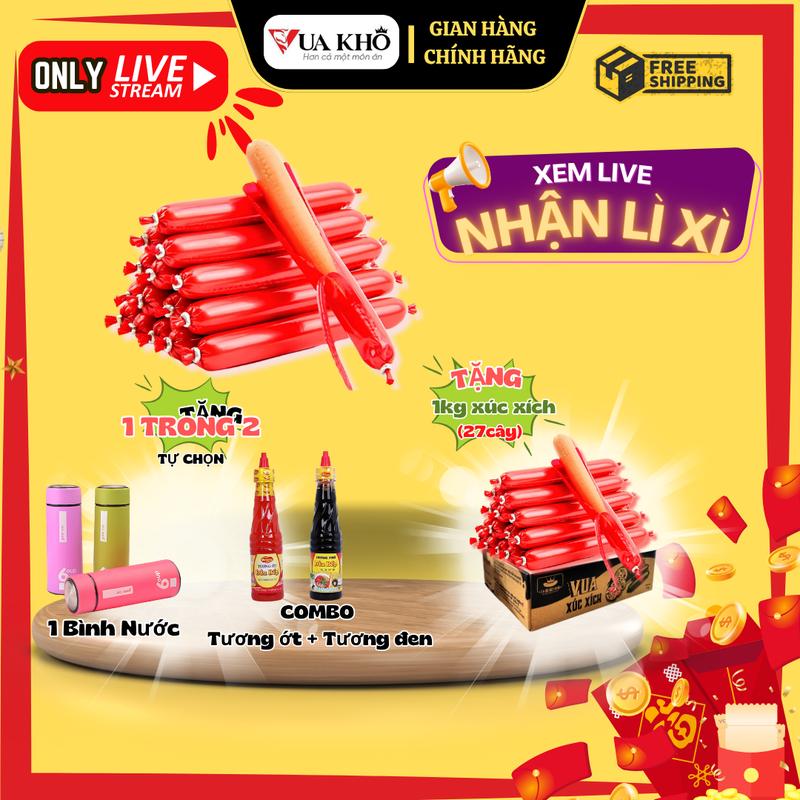 [LIVE TẶNG BAO LÌ XÌ] - 1KG Xúc xích (35gr/cây ~ 27 cây) TẶNG 1KG Xúc xích + 1 bình đựng nước HOẶC combo 2 chai tương. Xúc xích mềm thơm, dậm đà - Đồ ăn vặt Snack, Food, Thức Ăn mì cay..