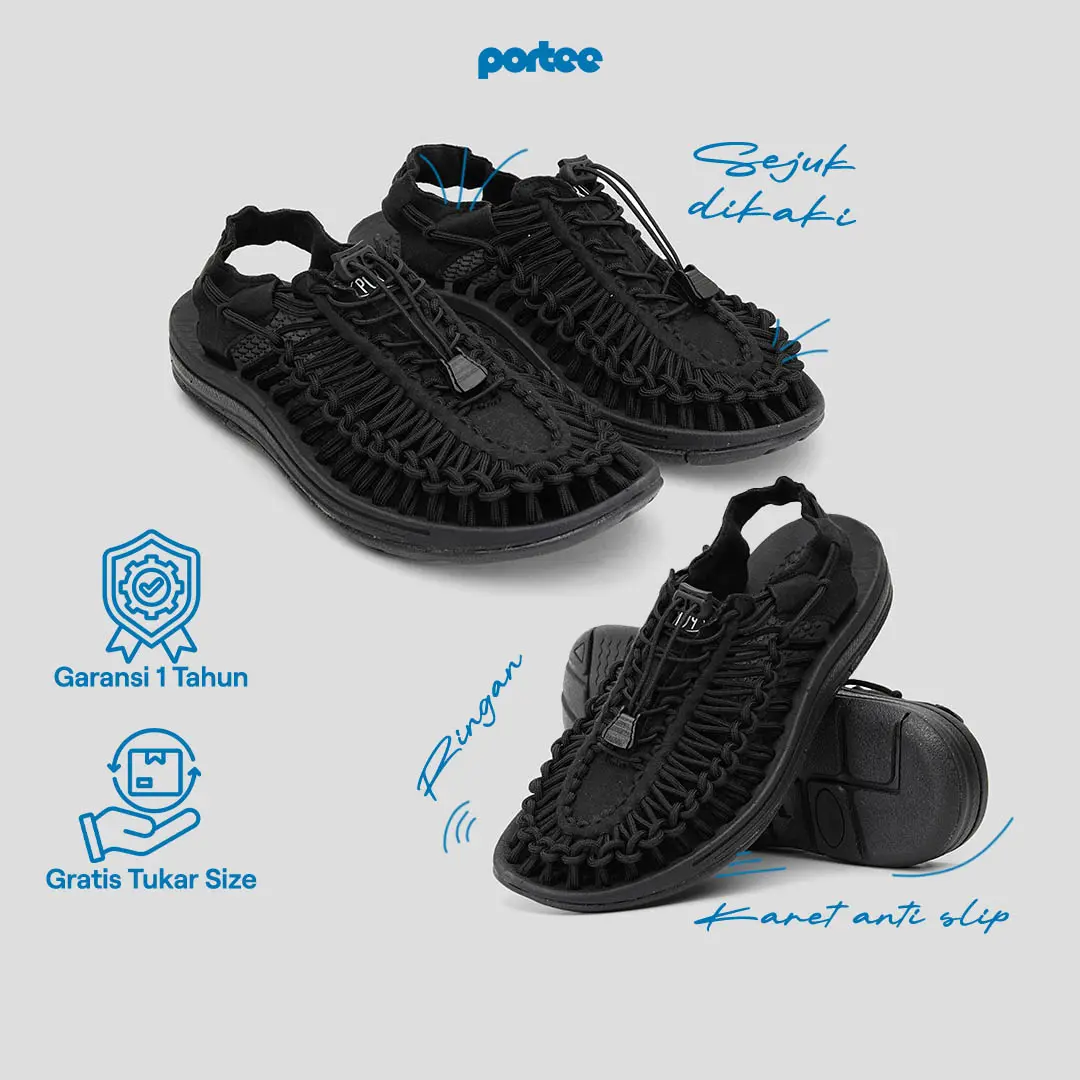 Porteegoods Loom Sandal Pria Black Microfiber Sandal Liburan Sandal Staycation Sandal Sepeda Sandal Haji Sandal Umroh Sandal Healing Sandal Nongkrong Sandal Hangout Sandal Festival Sandal Vacation #PestaLokal #MerdekaSale ID Sendal Karet