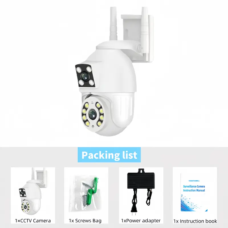 Yamiya CCTV Outdoor Camera-Night Vision Dual Lens V380 Pro Kamera WIFI  1080P HD Auto Tracking P7 CCTV+32G SD Card