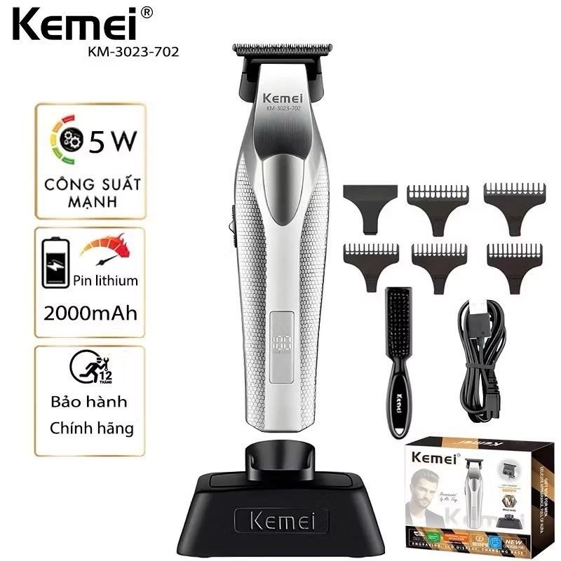  Kemei Tông đơ chấn viền KM 3023-702 công suất 9000 vòng đã mài xỉa lưỡi chữ T thép cacbon DLC pin lithium 2000mAh sạc USB dễ dàng 