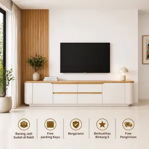 MEJA TV MINIMALIS Modern Kekinian Sudut Melengkung Bikin Ruangan Estetik [ BF-11 ] - Duduk di Lantai Bukan di Gantung