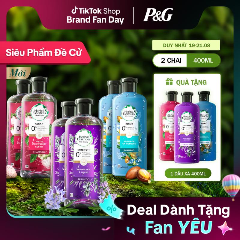 Dầu Gội Tặng Dầu Xả Herbal Essences 400ml – Nhiều Mùi Hương Hỗ Trợ Tóc Sạch…