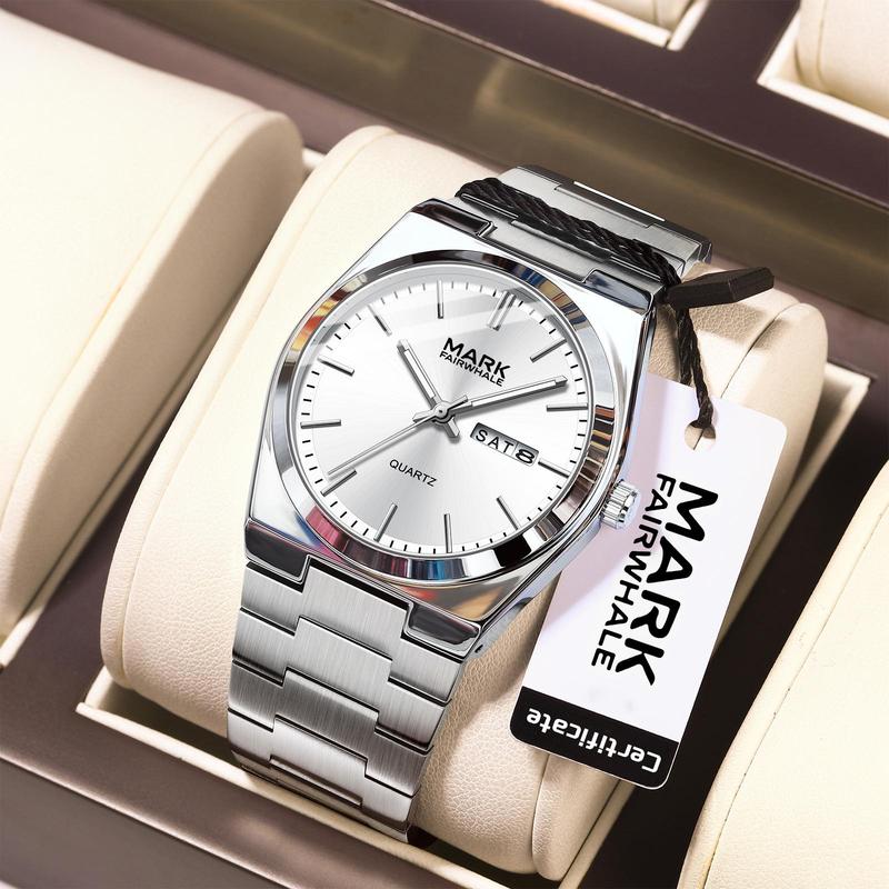 Đồng Hồ Thạch Anh Nam, Thương Hiệu MARK FAIRWHALE, Thời Trang Và Giá Cả Phải Chăng, Mặt Số Tròn Sang Trọng, Dây Đeo Thép Công Sở, Chống Nước, Có Đèn Ngủ Và Lịch, FW-5160