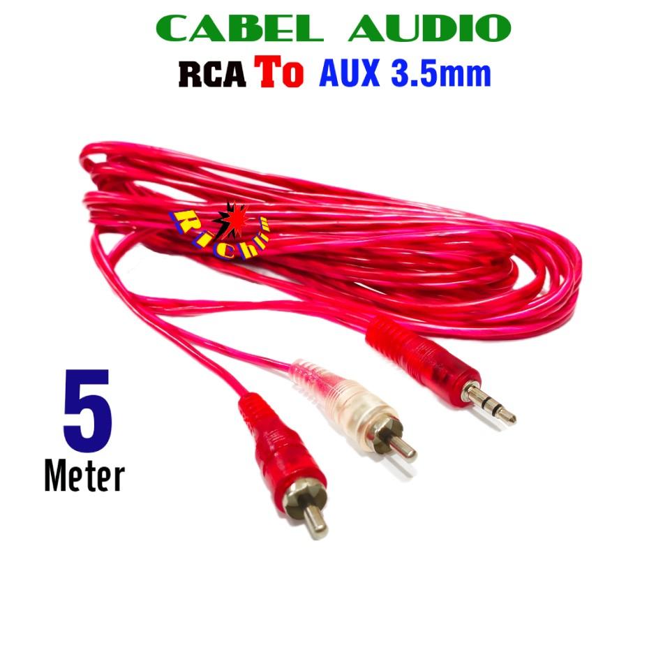 Kabel Audio Jack AUX RCA 2 In 1 Kabel RCA To AUX 3.5mm Kabel 5 Meter Speaker Accessories