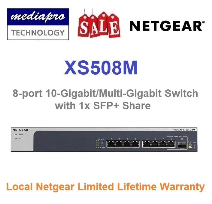 NETGEAR XS508M 8-Port 10-Gigabit/Multi-Gigabit Ethernet Unmanaged Switch with 1 x 10G SFP+ - Lifetime Warranty by Local Agent