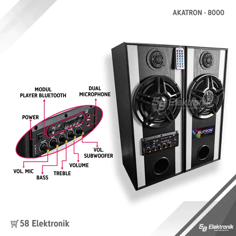 AKATRON 8000 - 8 INCHI Speaker aktif bluetooth karaoke double subwoofer Bass Mantab glerr sound 8inch 8" 4