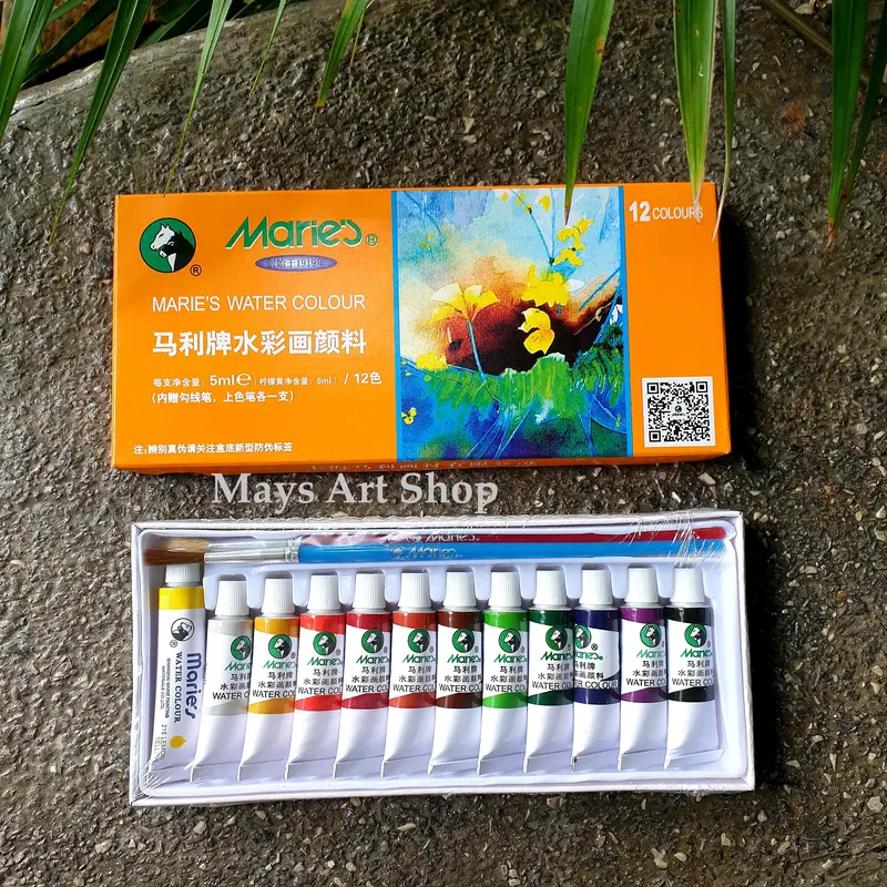 Cat Air Maries Watercolor 18x5ml dan 12 x 5ml / CatLukis Maries 18  dan 12 Warna / Watercolour E1327 2