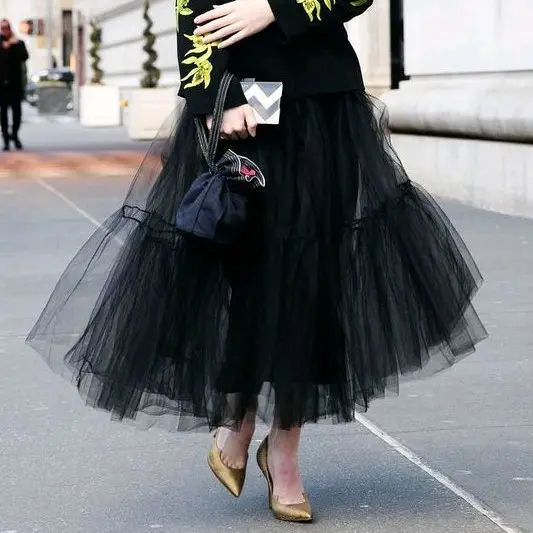 Rok tutu ruffle rok tile hitam ruffle rok putih tutu  Wanita Panjang Casual Dewasa wanita Muslim Hitam Maxi Kerja Scuba