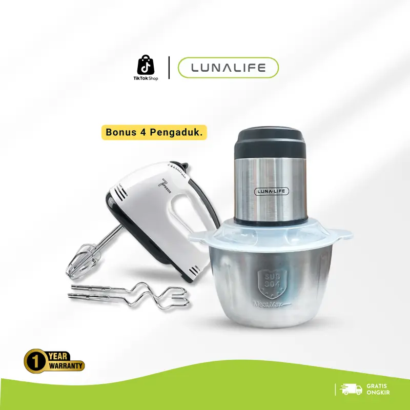 LUNALIFE Paket Blender Chopper Stainless 2L Hand Mixer