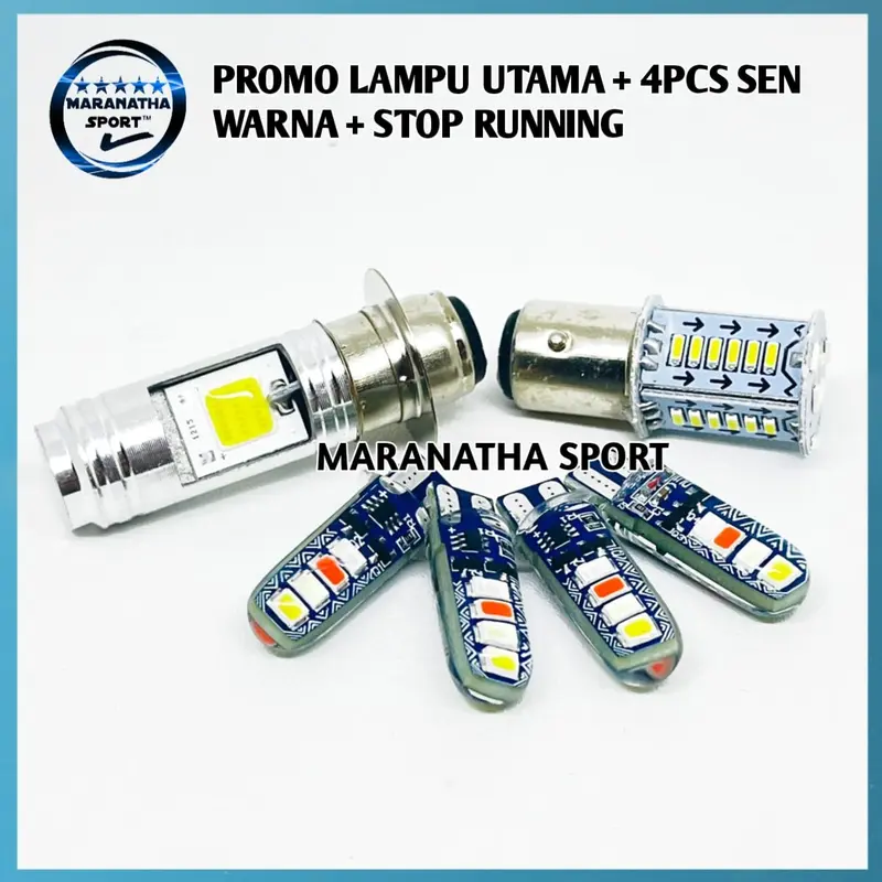 (PAKET HEMAT LAMPU VARIASI 3IN1) LAMPU UTAMA LED 2 SISI AC DC+LAMPU STOP REM 30 Mata +4PCS LAMPU SEN RGB JELLY KEDIP. UNIVERSAL MOTOR BEBEK DAN METIC 1