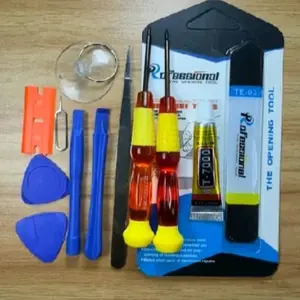 PAKET KOMPLIT ALAT SERVIS BONGKAR HP HANPONE OBENG 10 IN 1SET+ LEM T7000 3ML+ CONGKELAN LCD