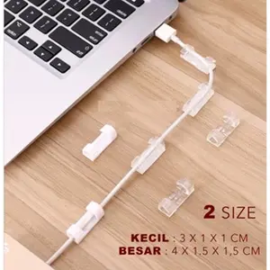 Nakama - Penjepit Kabel Klip Kabel Orgabizer Cable Clip Pengikat Kabel Warna Putih Transparan ABS Kecil & Besar Isi 20 pcs & 16 pcs Size 1.1 x 1 x 3 cm & 1.5 x 1.1 x 4 cm | Desk