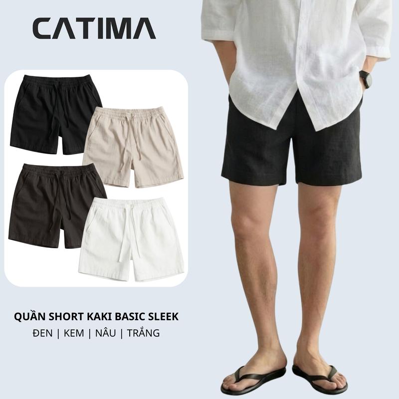 Quần Short Kaki Basic Sleek form trên gối, Lưng Chun, Co Giãn Thoải Mái,Tr