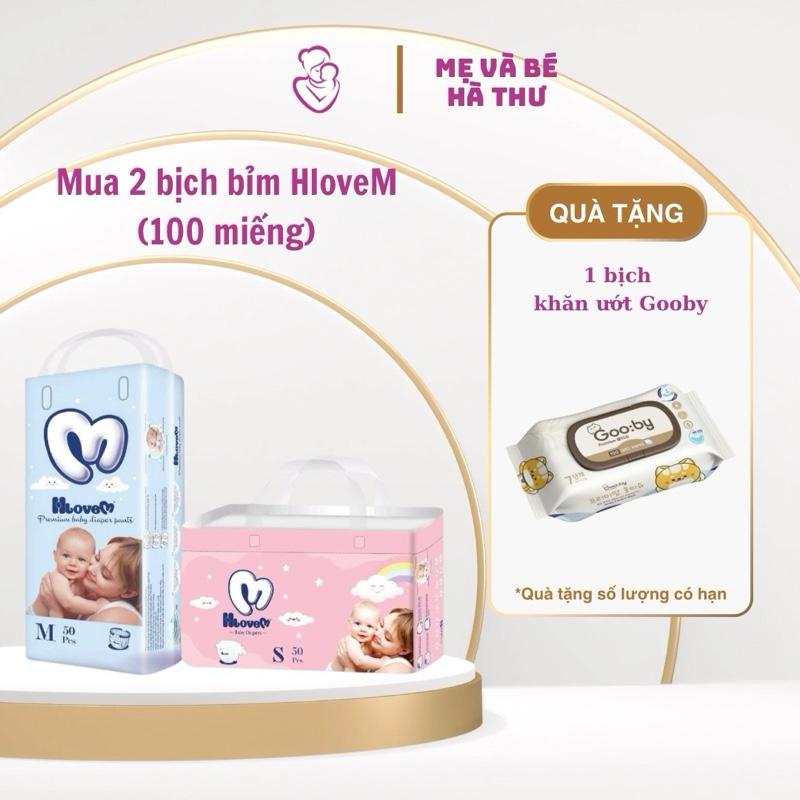   Tặng bịch khăn ướt Gooby  Combo 2 bịch là 100 miếng bỉm HloveM đủ size cho bé 