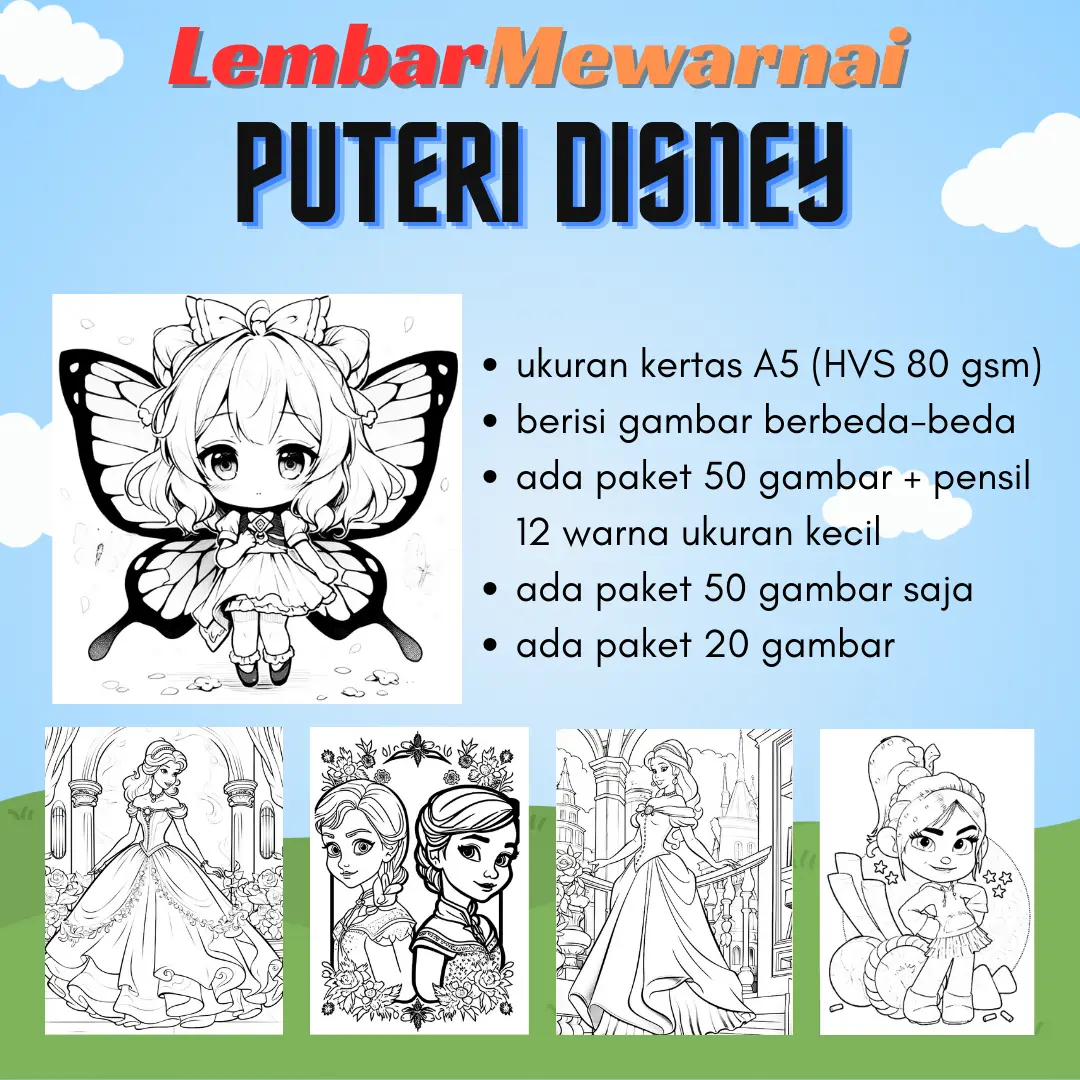 Paket 20 Lembar A5 Mewarnai Anak-Anak dengan Pilihan Tema Kreatif - Kertas HVS 80 Gram Toys Lembar Kertas gambaran