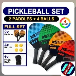 XS Sportster Raket Pickleball Paddle Set 2 Paddle + 4 Bola + free bag/ Kayu & Plastik 400mm x 220mm x 8mm Original untuk Pemula & Profesional Outdoor