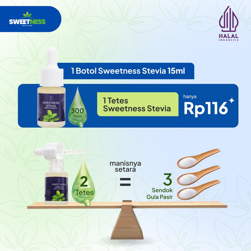 Sweetness Stevia 15mL - Pemanis Alami Nol Kalori untuk Minuman dan Makanan - HALAL - Stevia Cair Food Sugar - Gula Stevia 0 Kalori sweetener 1