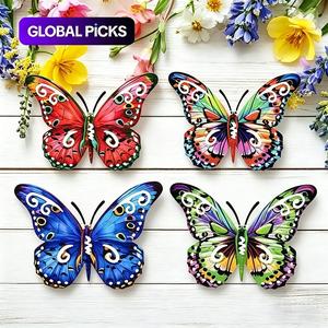 4 piezas de arte mural con mariposas metálicas coloridas, adecuadas para decoración interior y exterior, perfectas para paredes al aire libre, realzando la belleza de tu jardín.