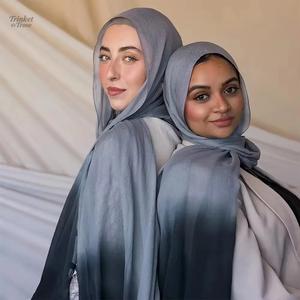 Selendang Modal Wanita Berwarna Gradasi Lukisan Tangan, Selendang Lebar Nipis yang Selesa dan Bernafas, Penutup Kepala Panjang Gaya Muslimah curve cotton kapas