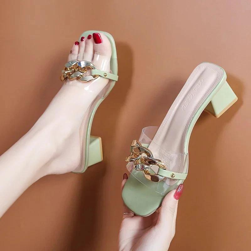 Sandal Heels Wanita Chunky Mika Rantai YC02 NEW 3