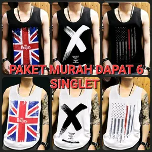 PAKET MURAH 6 SINGLET E LOKAL HITAM / GENIUS SHOP/kaos dalam terbaru singlet Pria /brkualitas harga murah/bisa cod/kaos LOKAL singlet Hitam Putih Motif