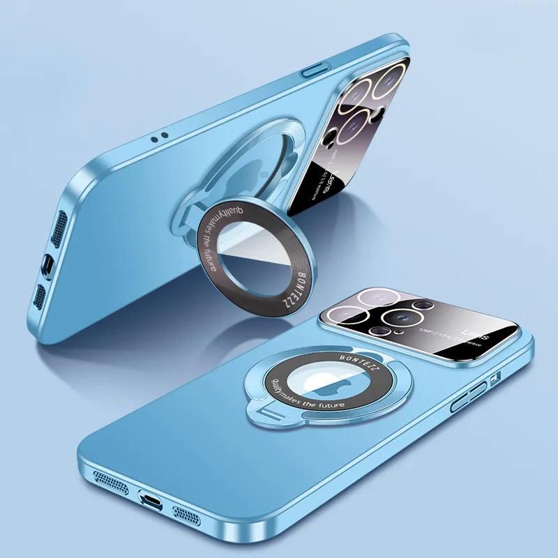 Product Introduction of Luxury pc frosted case for iPhone 15 14 13 12 11 pro Max Plus fashion MagSafe standing holder camera lens protection clear cover Accessories Handheld Protective Shockproof Protector Casing 12