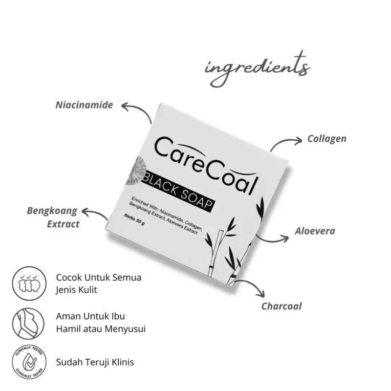 Termurah Sabun CARECOAL BLACK SOAP Sabun Mandi Untuk Mengatasi Kulit Gatal dan Mencerahkan Kulit Perawatan Tubuh 2
