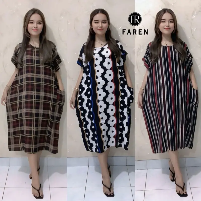 Daster Faren - Non Busui Pendek  Selutut Rayon Motif Nyaman Tidur Dress Bumil remaja tebal