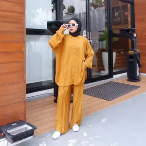 Kemeja wanita satu set dengan celana bisa dibeli terpisah muat sampai xxl  Lembut Rayon Nyaman Panjang kemeja  big Formal Muslim Baju