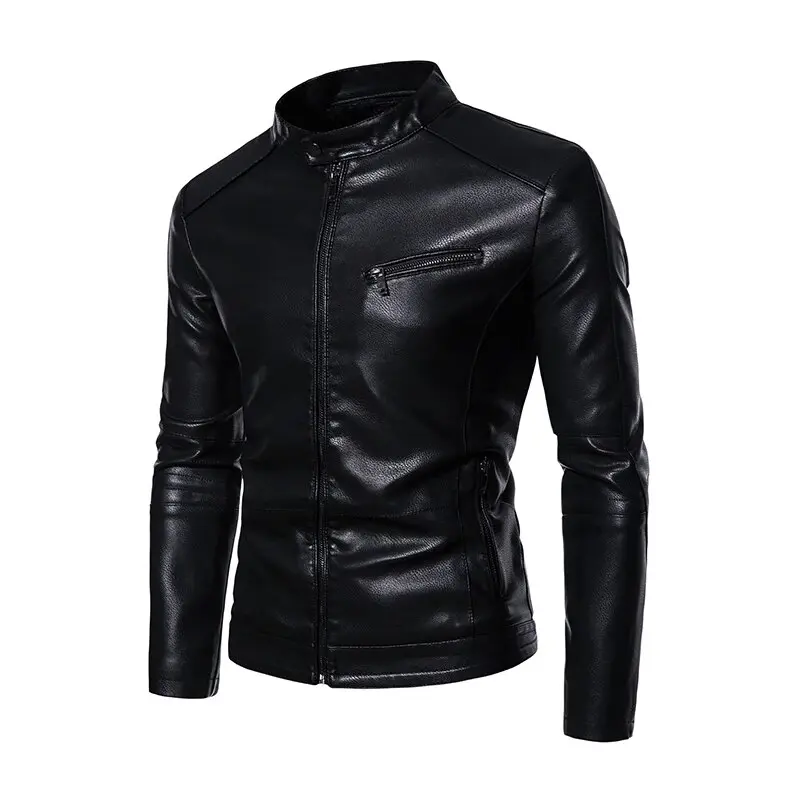 QnX - Jaket Kulit Kuza Motorcycle Biker Slim Fit Outerwear Men Solid Stand Collar Leather Jackets 0